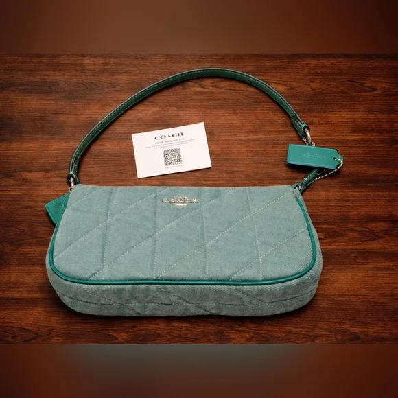 Coach Quilted Denim Shoulder Bag - Baquette Style - Green - NWT - Picture 6 of 8